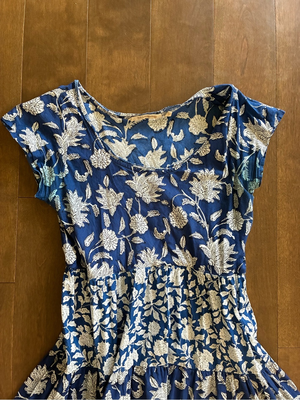 Soft Surroundings Block Print Floral Tiered Midi Dress - Picture 2 of 4